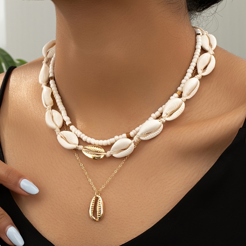 Shell Beaded Necklace Set Minimalist Vacation Style